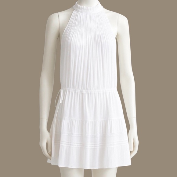 Ramy Brook Dresses & Skirts - Ramy Brook White Pleated Mini Dress NWT | Size L Mock Neck Tiered Ruffle Resort